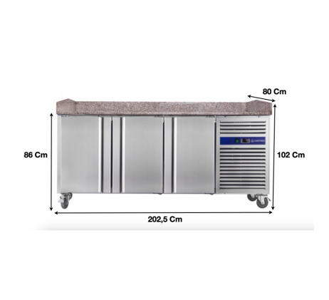 Table à pizza réfrigérée 3 portes avec plan en...