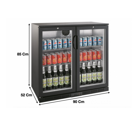 Arrière bar noir ventilé 2 portes battantes