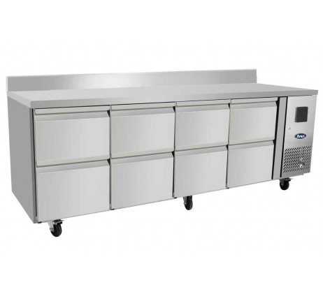 Table positive GN1/1 avec 8 tiroirs et dosseret